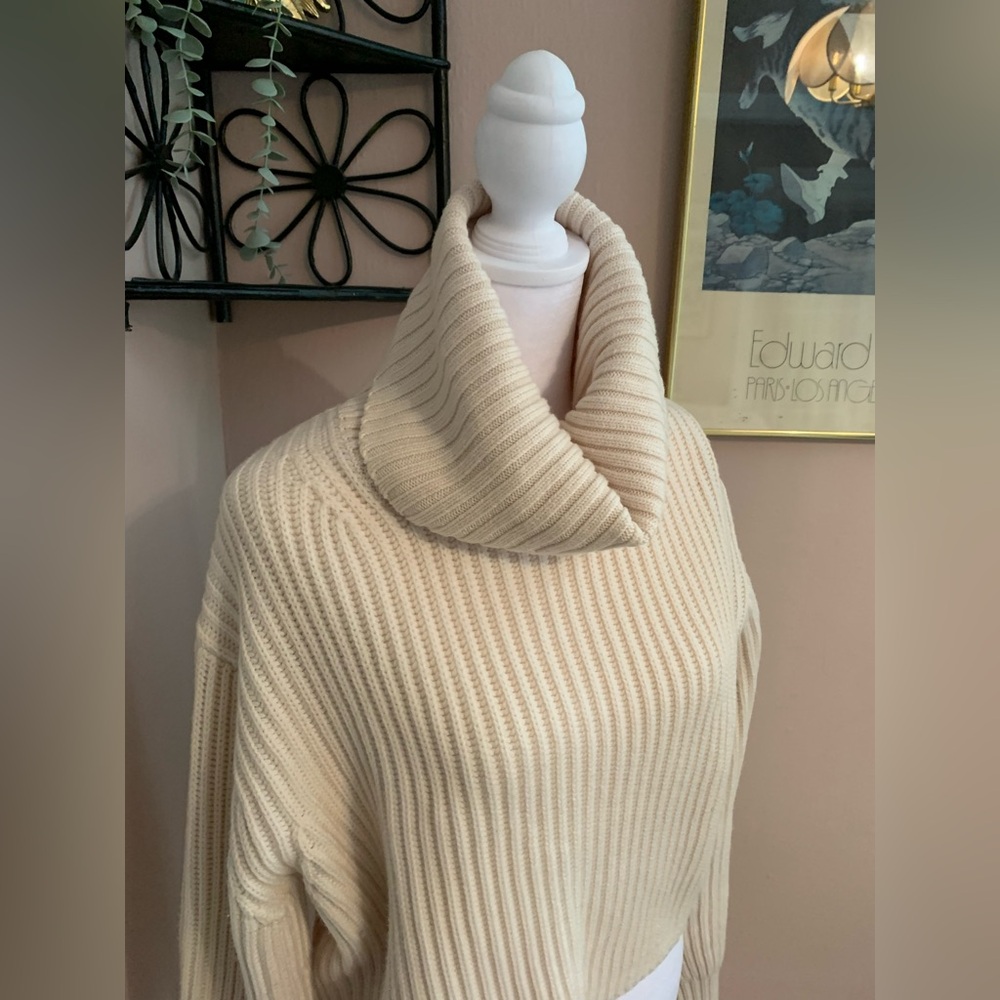 Babaton XL Ivory 100% Merino Wool Sweater Scandi Girl Chunky Knit